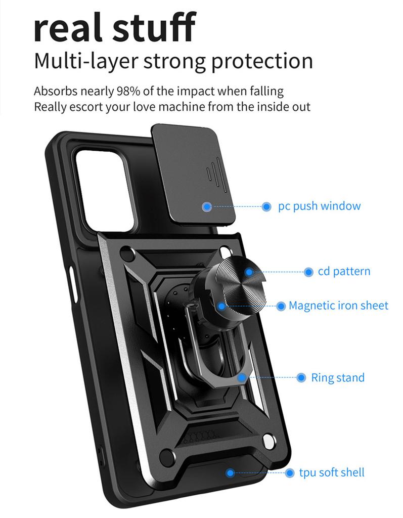 Для Realme9i RMX3491 6.6" Чехол-слайд для камеры, защитный чехол для телефона OPPO Realme 9i 9 i Armor Magnet Ring Kickstand Back Cover