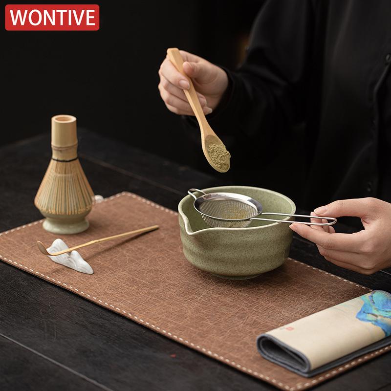 8pc/set Japanese Wave Pattern Matcha Ceramic Tea Whisk Standing Leaf Tip Bowl Filter Screen Tea Dial Utensils Tea Ceremony Gift