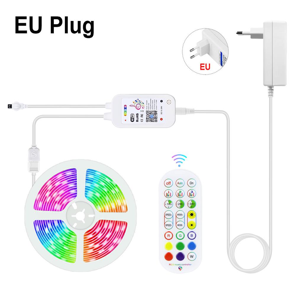 Tuya Smart Wireless WiFi Светодиодная лента 12 В RGB 5050 Работает с Alexa Google Home Голосовое управление RGB Светодиодные ленты Гибкая лента с адаптером ЕС или США