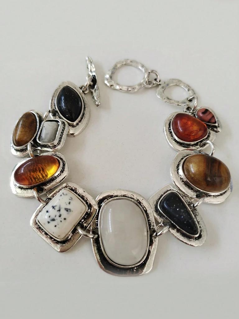 Women'S Fashion Gold Metal Hollow Chain Pendant Resin Personalized Bracelet