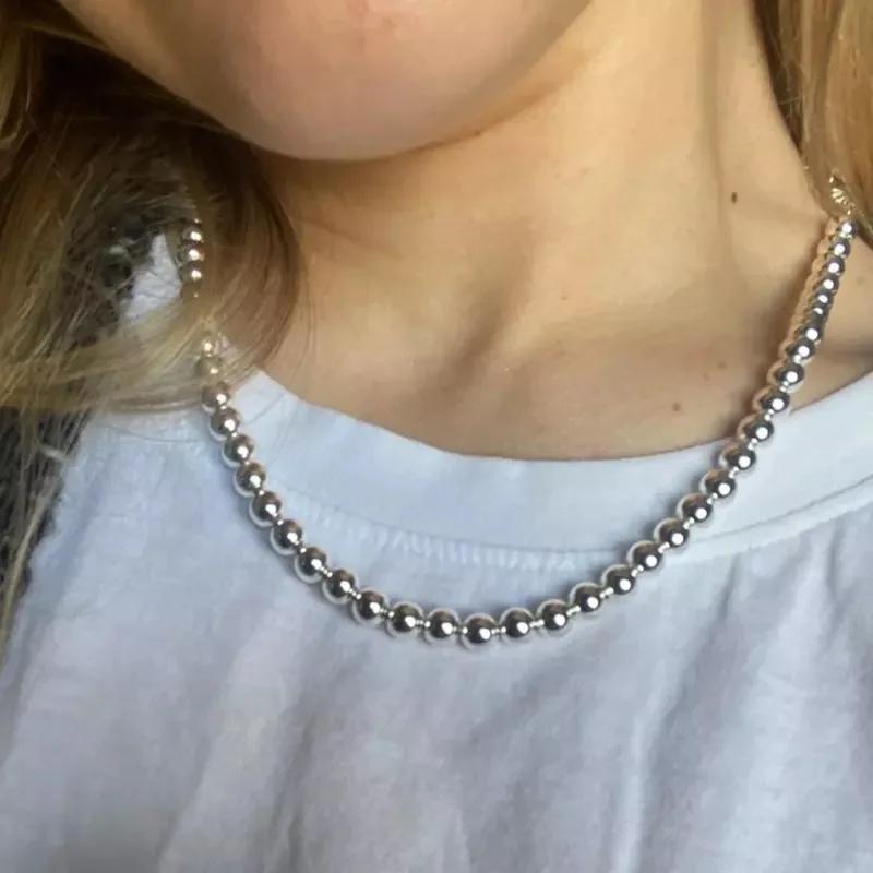 JewelryTop    Медь 4MM/6MM/8MM/10MM Гладкие Бусины Шариковая Цепь Ожерелье Для Женщин Мужчин Модные Украшения