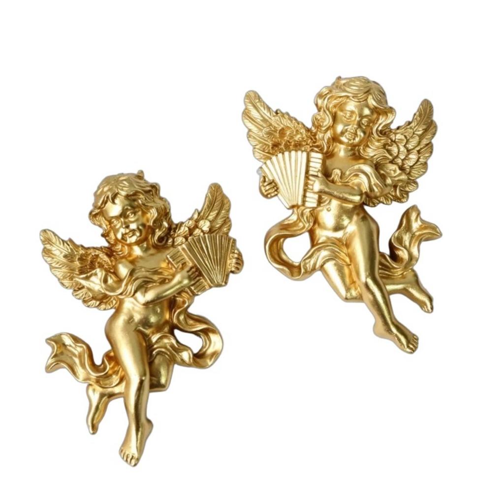 Gold Angel Wall Ornament Golden Decor Sculpted Cherub Relief Ornate