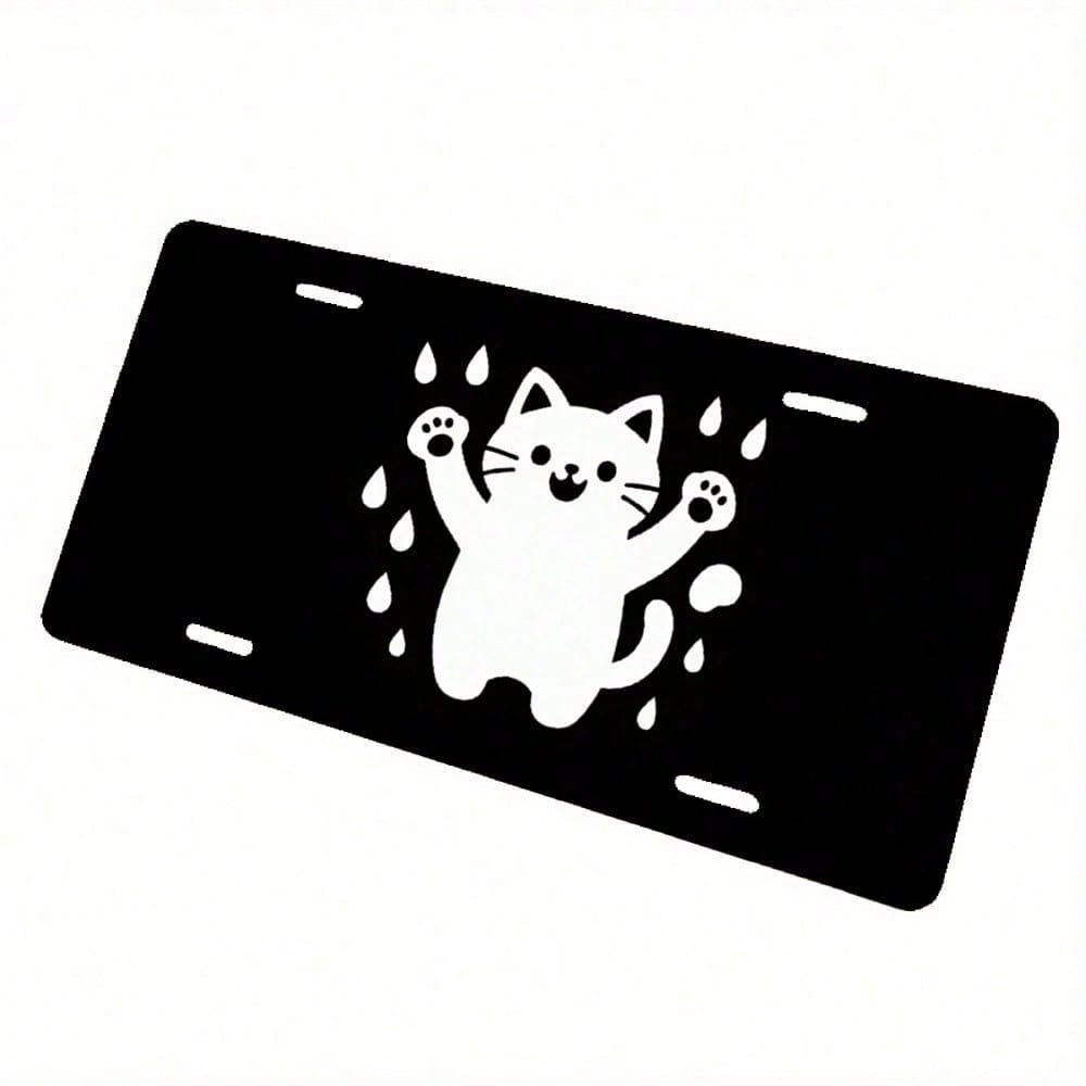 Raindrop Cat License Plate Frame Rustproof Aluminum Universal 5.9x11.8in Cute Fade-Resistant Car Accessory for Sedan Truck SUV