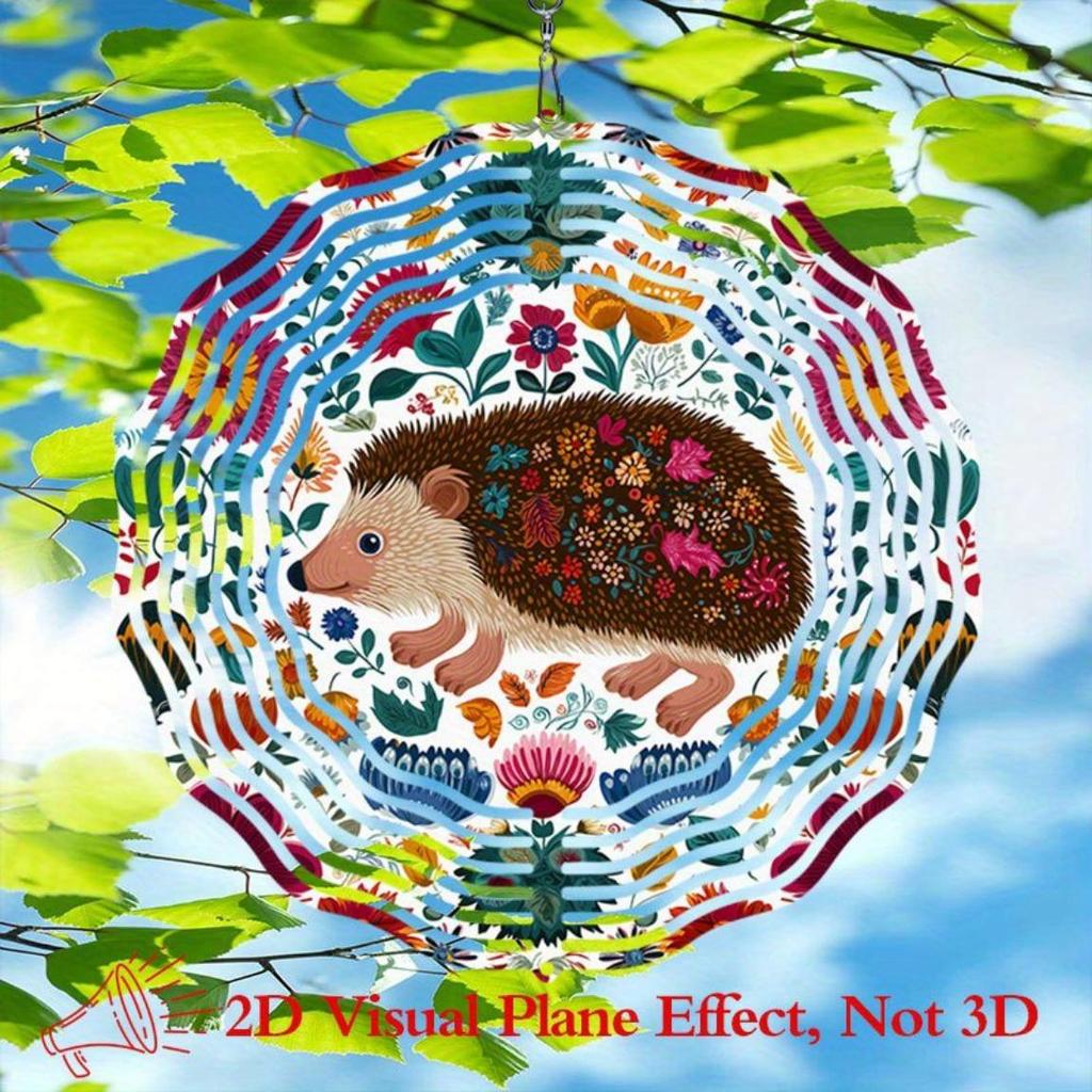 10 Inch Floral Hedgehog Square Wind Chime Rotary Spinner for Indoor Outdoor Garden Decor Hanging Art Wind Sculpture Gift Souvenir