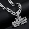 Взрывной Кулон-буква из сплава с полным покрытием бриллиантами Make America Create AGAIN Мужское Хип-Хоп Ожерелье
