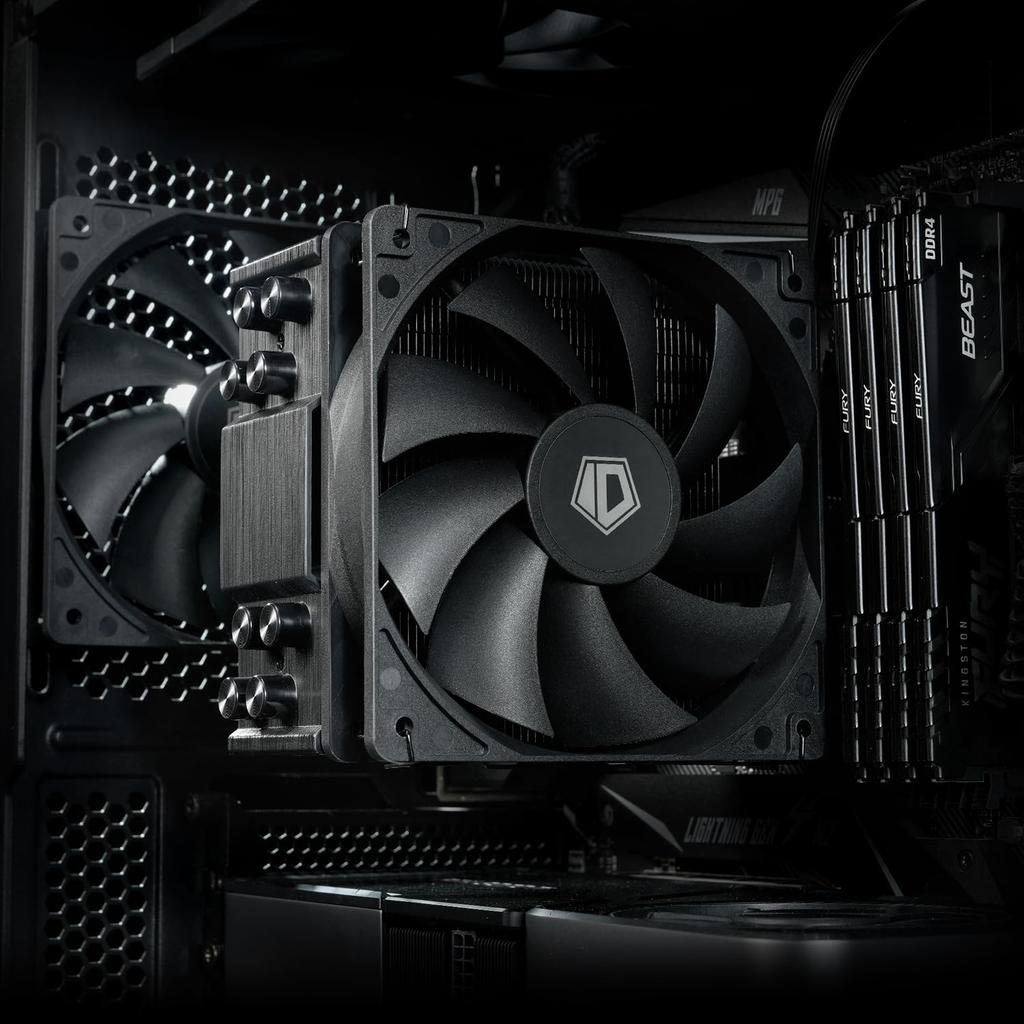 Black CPU All Black 4 Direct Contact Heat 120mm PWM No Interference with TDP Compatible with Intel and AMD Sockets ID-COOLING SE-214-XT Cooler,
