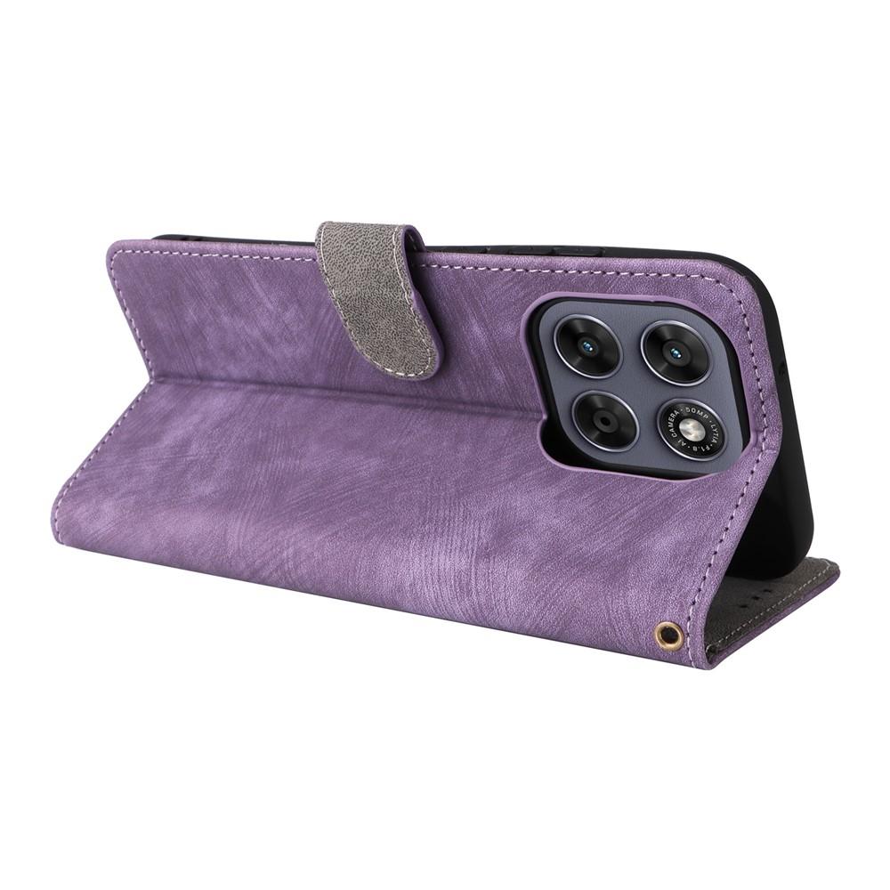 Wallet Case for Moto G67 5G - Leather/PU, Purple, With Lanyard