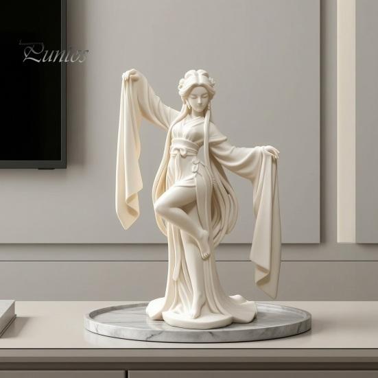 Орнамент 'Танцующая девушка в китайском стиле', 3D-печатный орнамент 'Древний танцор', Изящная фигурка с рукавами 'Текущая вода', Тонкая традиционная восточная эстетика