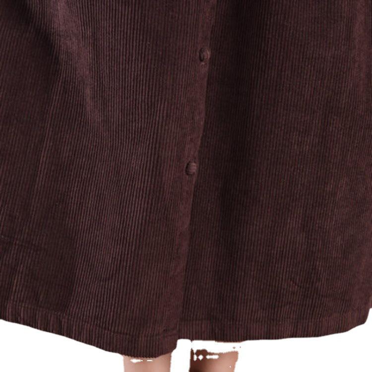 2025 Весна/Осень Ретро Вельветовое Свободное Платье с Длинным Рукавом Однотонное