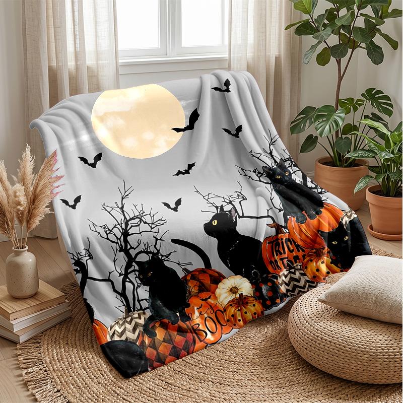 Halloween Black Cats Pattern Theme blanket Lightweight Warm Flannel Blanket Decorative Throw Blanket for Home Decoration
