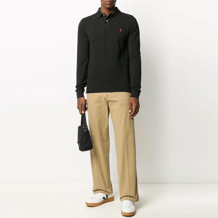 Polo Ralph Lauren Logo Solid Color Embroidered Long Sleeve Polo Shirt Men Tops Black 710681126-037
