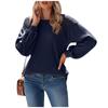 Women's Fashion Casual Solid Color Striped Round Neck Pullover Lace Long Sleeve Top T-shirt