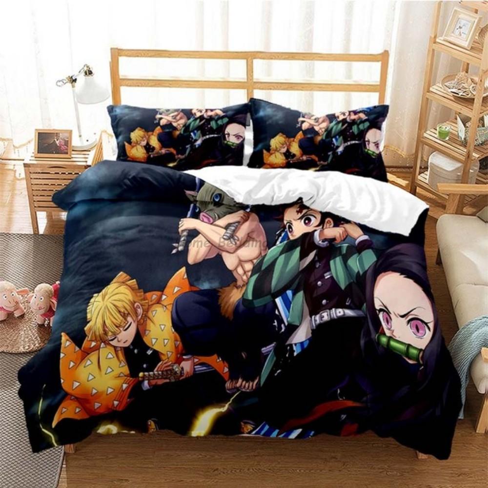 Anime Demon Slayer Bedding Set Japanese Cartoon Bed Linen 200x220 Teens Girls Twin Single Queen King Full Duvet Cover Sets
