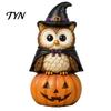 Small Wood Ornament Vintage Halloween Wooden Figurine, Rustic Witch Zombie Cat Owl Frog Tabletop Decorative Figurine Ornament, Farmhouse Tiered