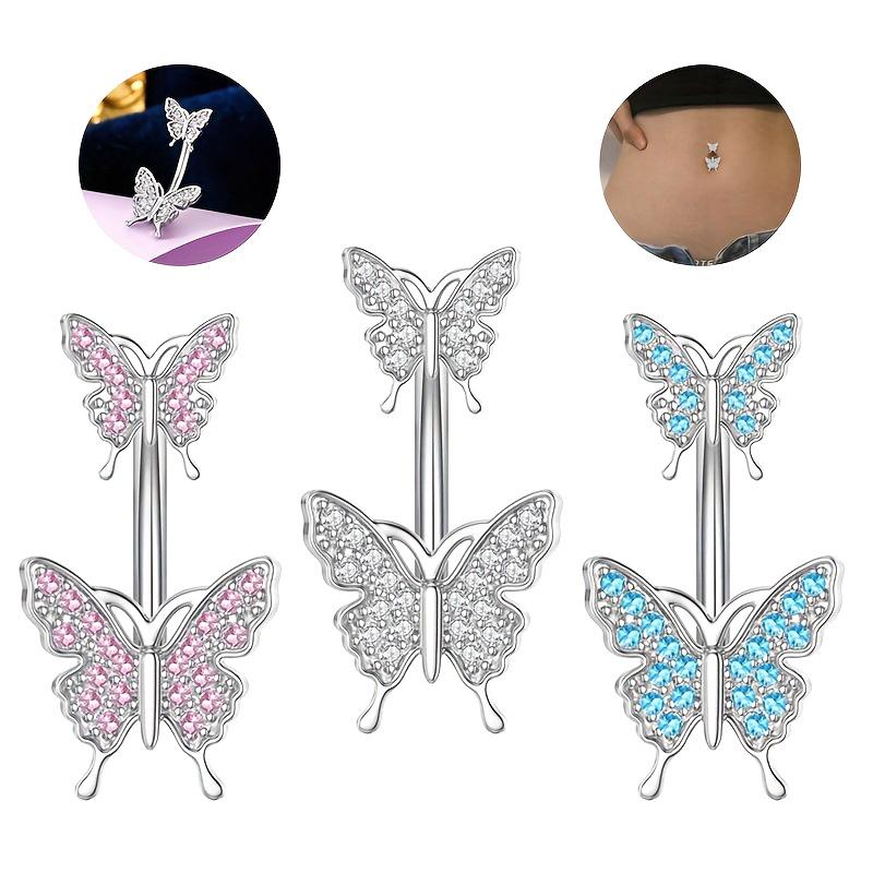 Stainless Steel Double Headed Butterfly Zircon Piercing Fake Belly Button Ring Body Jewelry For Women Ornaments