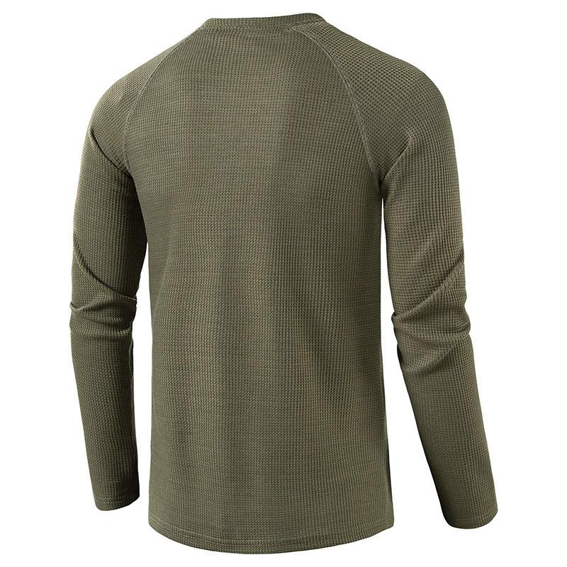Fashion Waffle T Shirt Men Autumn New Slim Fit Long Sleeve Henley Tshirt Men Streetwear Casual Solid Color T-Shirt US SIZE