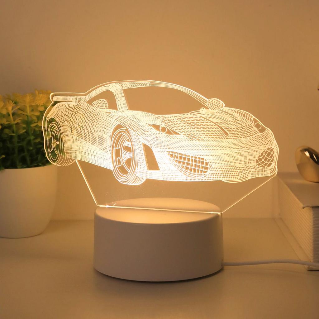 USB ночник 3D спортивный автомобиль теплого цвета, настольная лампа для создания атмосферы для дома, кабинета, спальни, подарочная лампа
