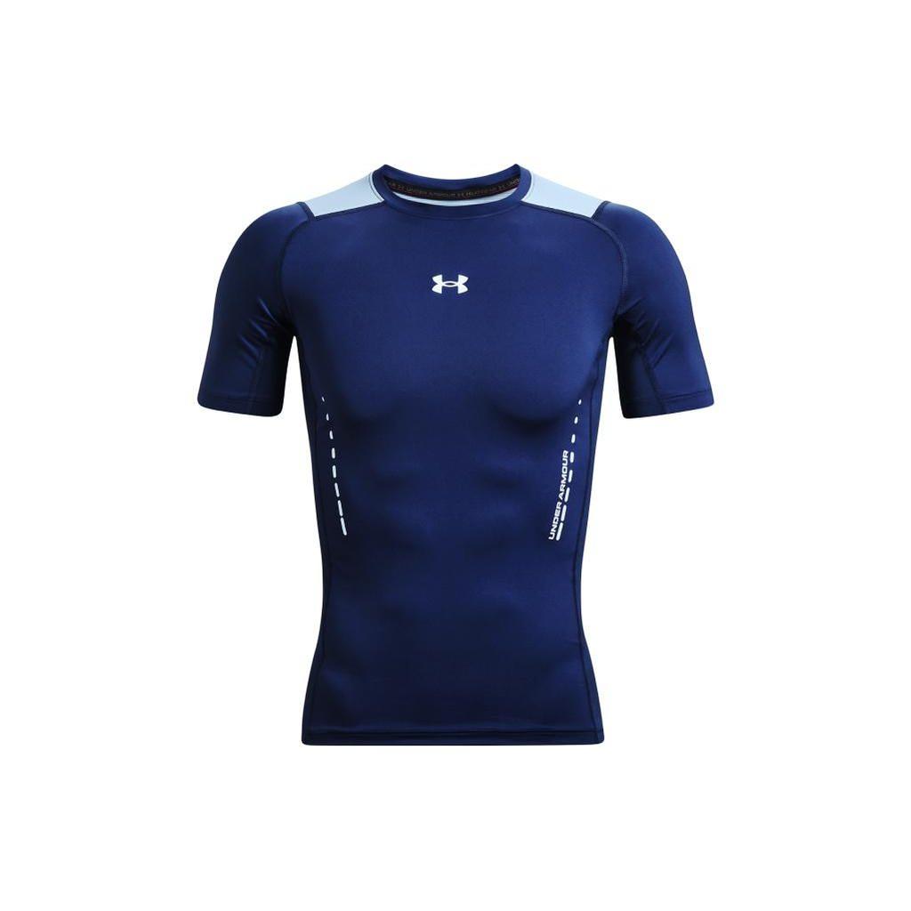 Under Armour Solid Logo Print Compression Short Sleeve T-Shirt Men Tops Blue 1370657-415