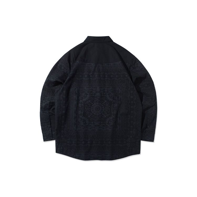 Li Ning вышитая свободная покрой на пуговицах повседневная рубашка мужские рубашки черного цвета ASHR063-1