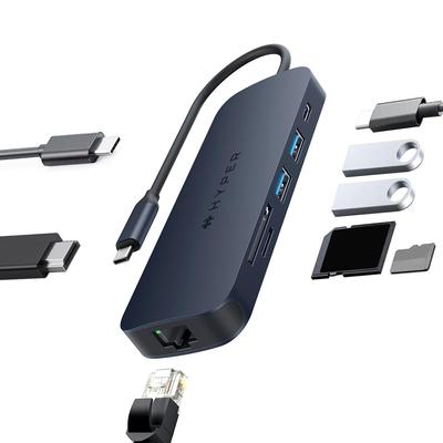 HyperDrive Next Хаб Быстрая Передача 140 Вт Быстрая 4K 60 Гц Карта Проводной Ethernet Совместим с MacBook и 8-портовым USB-C [2-3x Скорости, PD3.1 Зарядка, HDMI,