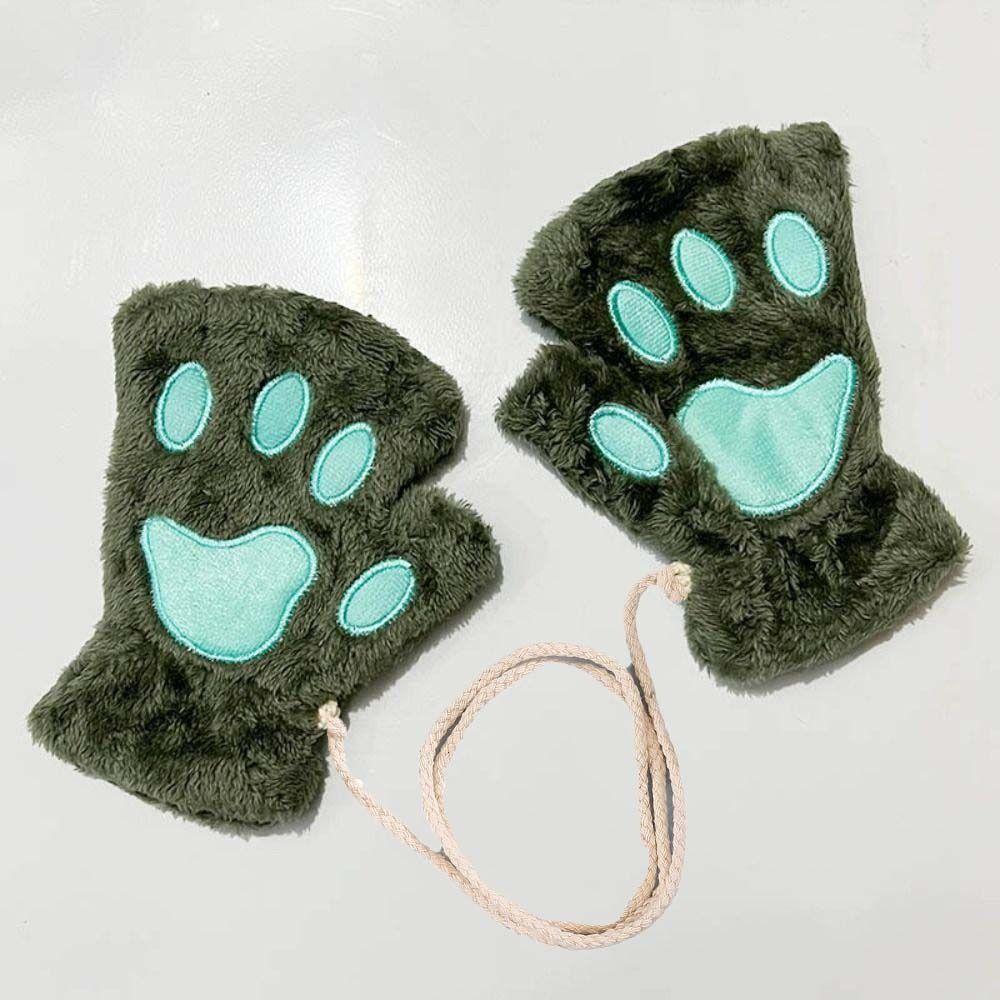 Soft Cartoon Anti-cold Mittens Thickened Plush Cat Claws Gloves Animal Fingerless Gloves  Kids