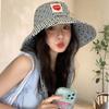 Lace Up Hiking Fisherman Hat Sun Protection Heart Printed Bucket Hat Drawstring Sun Hat  Fishing