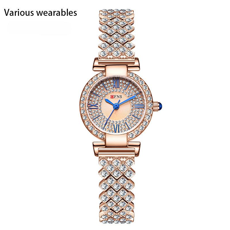 Ретро Круглый Бриллиант с Полным Бриллиантом Женские Часы Модный Тренд Водонепроницаемые Кварцевые Часы