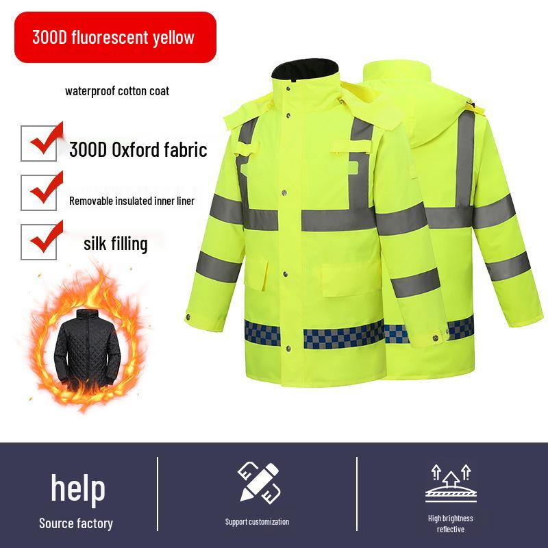 Светоотражающее зимнее дождевик для дорожной службы - Толстая подкладка для защиты от холода