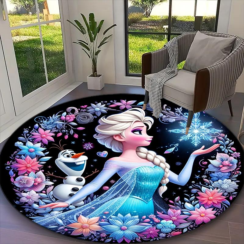 [Frozen Olaf Printed Carpet] Non-slip Office Rug, Cozy Round Carprt for Living Room Use, Soft Home Sofa Chair Mat