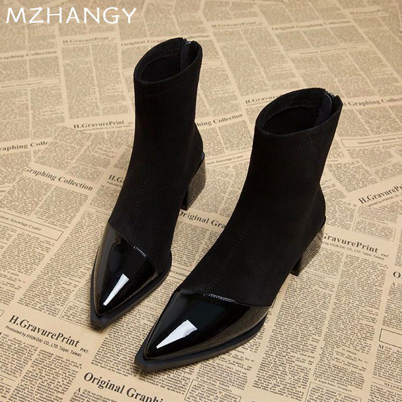 Модные женские замшевые ботильоны с острым носком, модные туфли на среднем каблуке, женская обувь 2025 года, элегантные зимние готические туфли-лодочки, ботинки челси Mujer