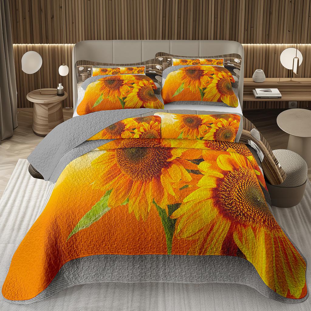 Подсолнух Покрывало Твин Квин Пасторальный Желтые Цветы Покрывало Сад Цветочный Ботанический Стеганый Постельный Набор Для Комнаты Мальчиков Девочек