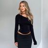 Sexy One Shoulder  T Shirt Long Sleeved Women Diagonal Collar Long Sleeve Tshirt Slim Fit Casual Basic Solid Bodycon Tees Tops