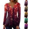 Women's Printed Button Collar Printed Long Sleeves Holiday Basics Tunic Slim Tops Christmas Printed Ethnic Tops T-Shirts V Neck Pullover Tops