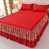 3PCS Bed Skirt Bed Linen Lace Skirt Elastic Fitted Double Bedspread with Pillowcases Mattress Cover Bedding Set Elastic King Size Bedsheet