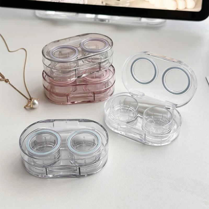 Women Clear Beauty Pupil Storage Box Travel Eye Care Container Contact Lens Cases Pink Transparent Colored Contact Lens Case