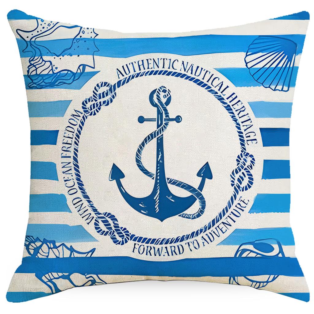 Sailor Nautical Printed Pillow Case New White Hemp Pillow Case Cushion Sofa Set Decoration