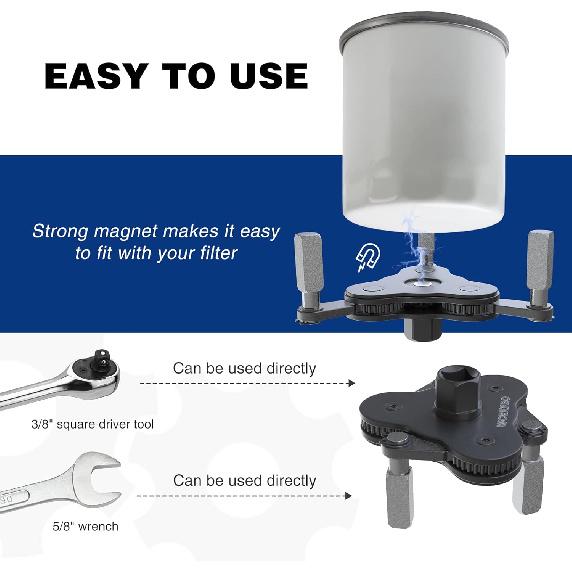 WORKPRO Универсальный ключ для масляного фильтра, регулируемый, Магнитный инструмент для снятия масляного фильтра, Набор для замены масляного фильтра, Идеально подходит для фильтров двигателя, Кондуит, и