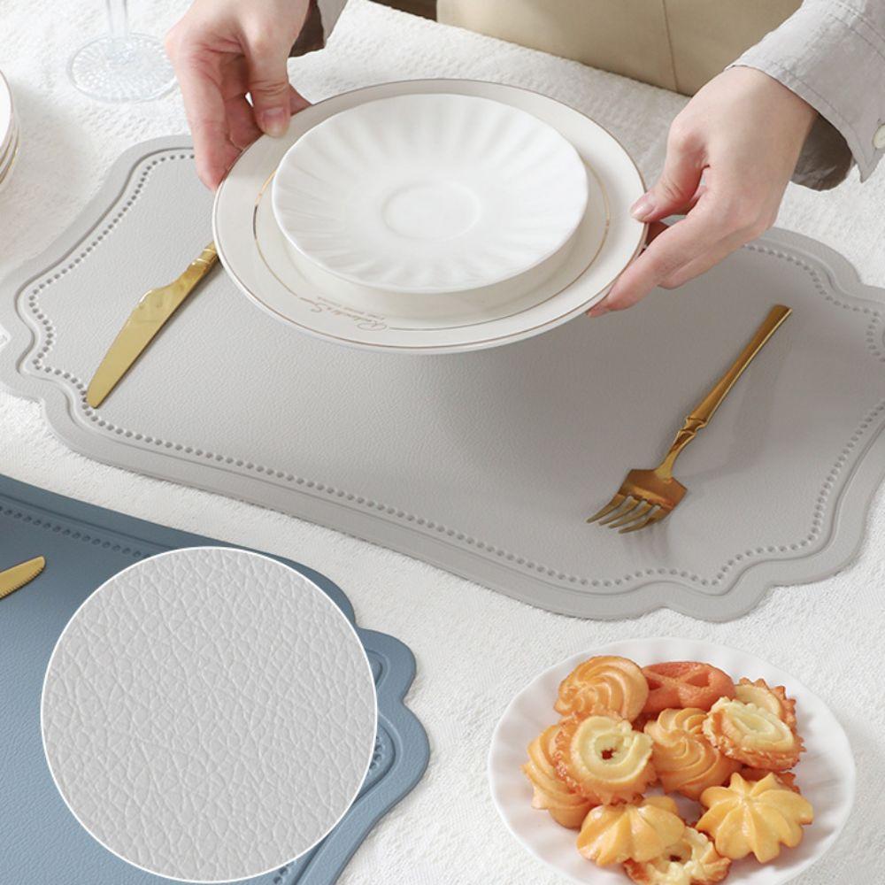 4 Piece Elegant Retro Irregular Tableware Pad PU Leather Waterproof Table Mat Scratch Resistant Non-slip Place Mat Wedding