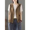 Literary Retro Hooded Linen Cardigan Vest Women's Casual Loose Spring and Autumn Stitching Sleeveless Vest Short Jacket