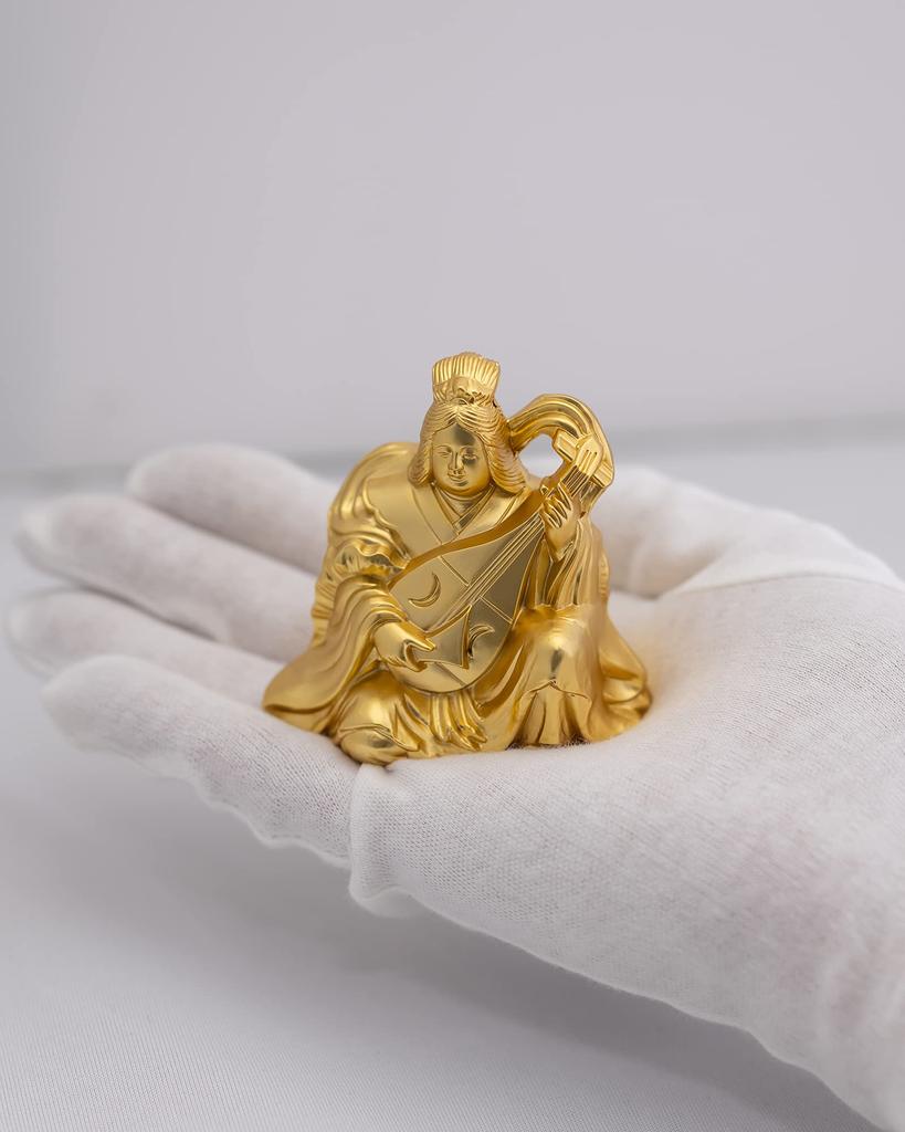 Seven Lucky Gods of Good Fortune: Benzaiten (Gold Plated/24K) Sculptor: Makita Shuuun Original Model - Buddhist Statue, Ornament, Takaoka Bronze Ware