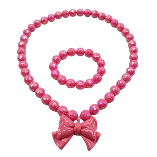 1 Set Princess Gift Necklace Bracelet Set Adorable Bow Candy Color Eco-friendly Bow Necklace for Girls