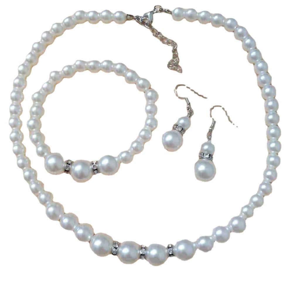Yaxi Jewelry, Pearl Necklace Earrings Bracelet, Three-Piece Jewelry Bridal Set