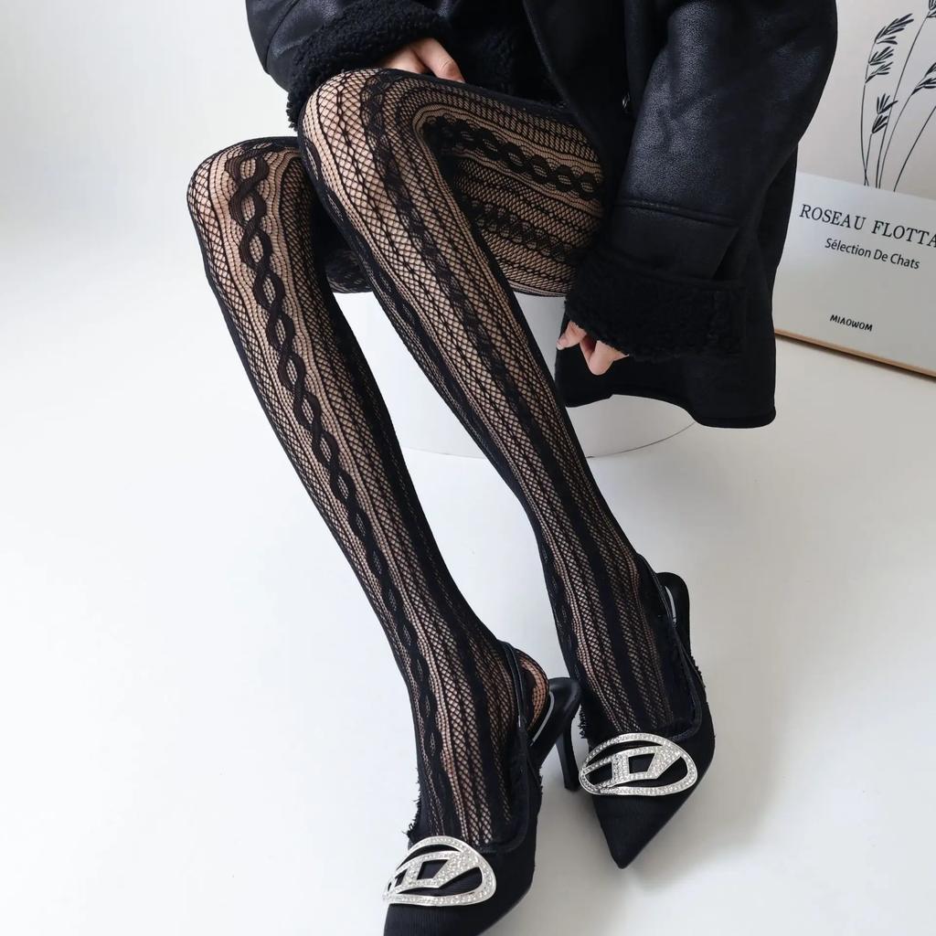 Женские сексуальные кружевные сетчатые чулки Лолита с вырезами, однотонные колготки, женские необычные колготки с открытой кожей, тонкие чулки для тела Y2k