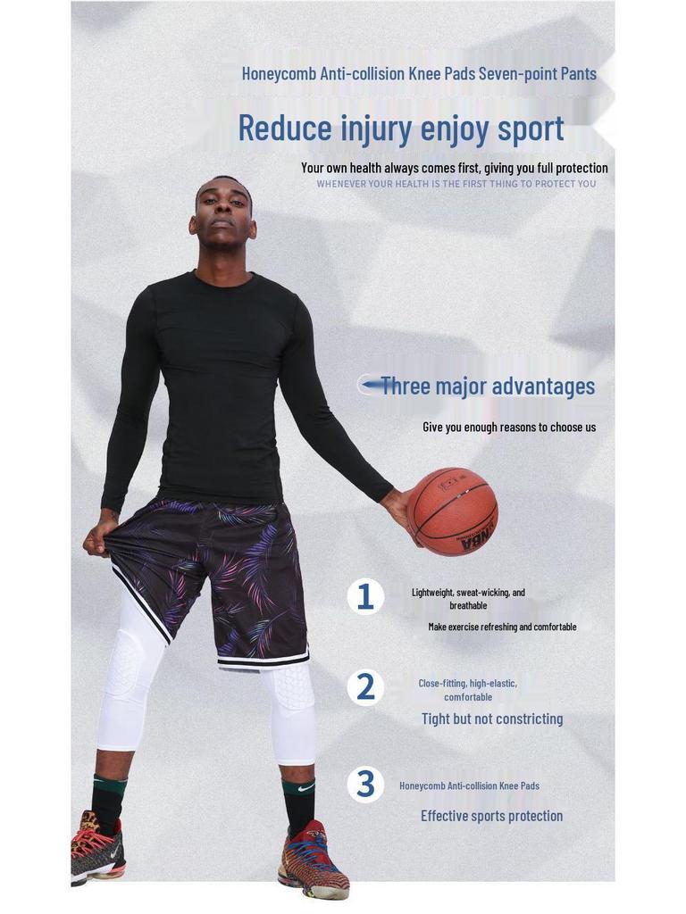 Мужские компрессионные баскетбольные штаны длиной семь восьмых с сотовой структурой и защитой коленей