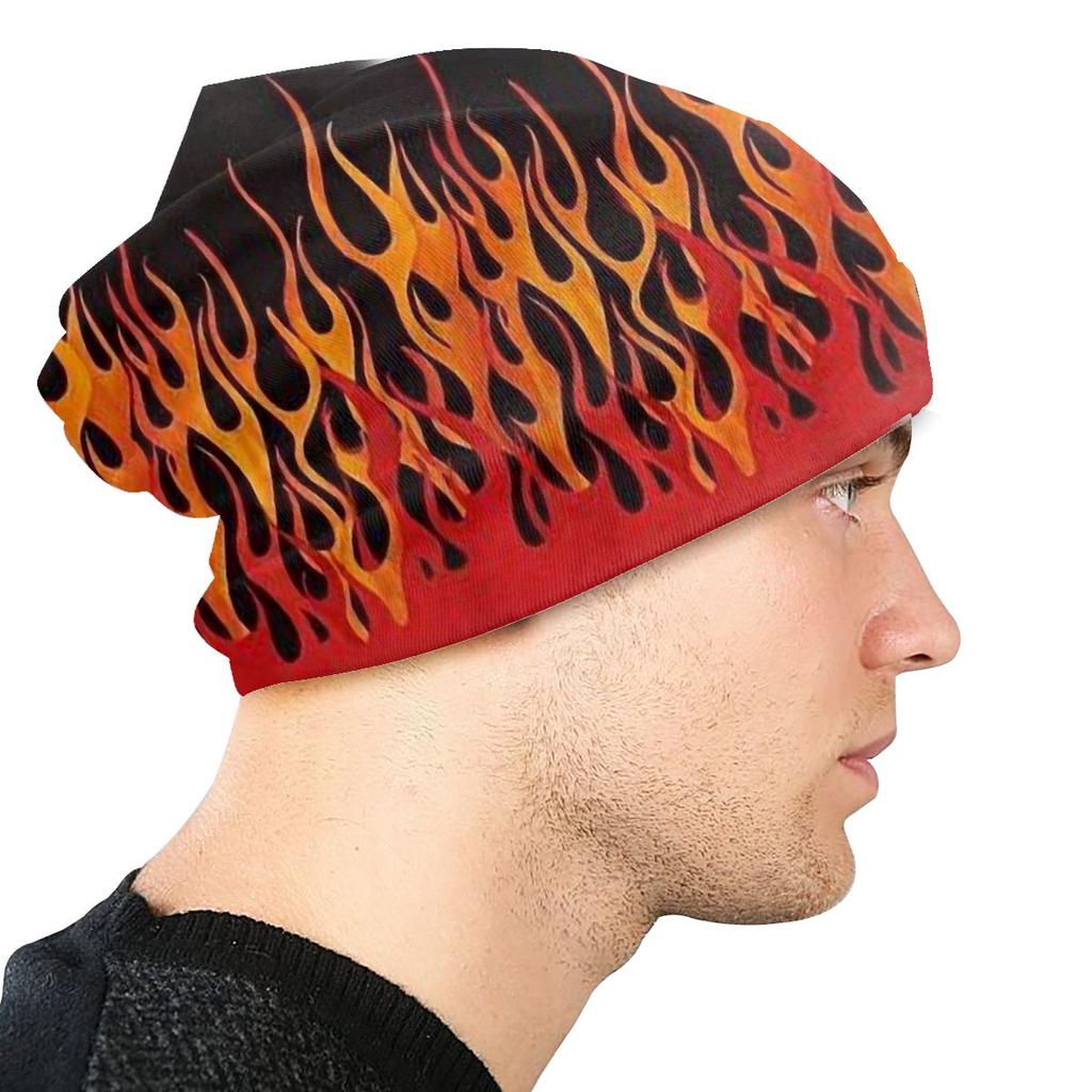 Orange Flames Fire Unisex Bonnet Winter Outdoor Double Layer Thin Hats For Unisex Women