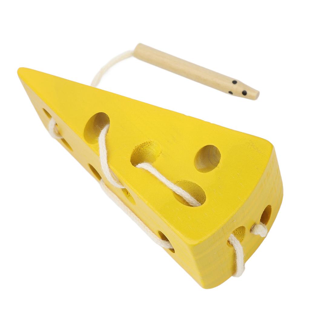 Wooden Lacing Cheese Toy Educational Learning Fine Motor Skill Wood Block Lacing Cheese Threading Toys for Baby
