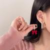 Красные серьги-бантики с жемчугом и флоком: Игла из серебра S925, Женские пушистые серьги-гвоздики на осень/зиму