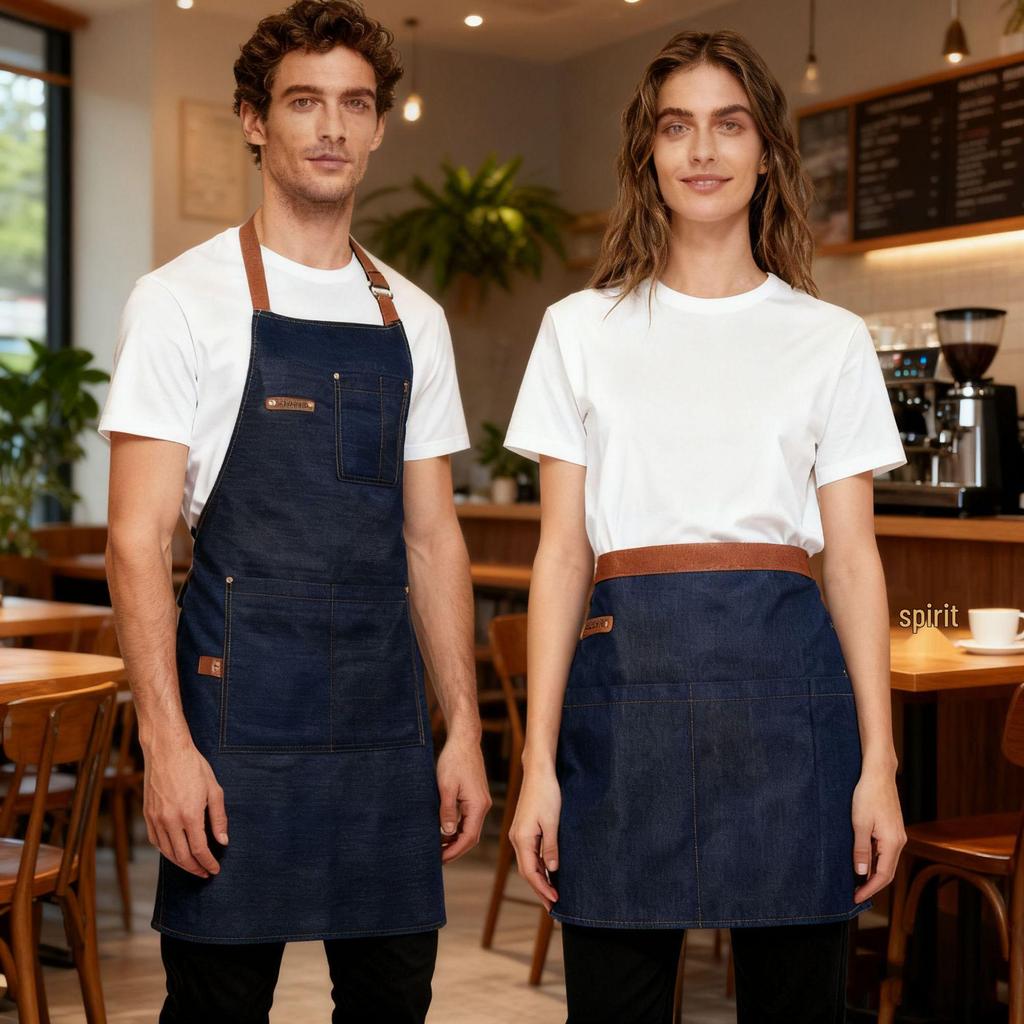 Custom Logo Denim Apron for Restaurants, Cafes, & Milk Tea Shops