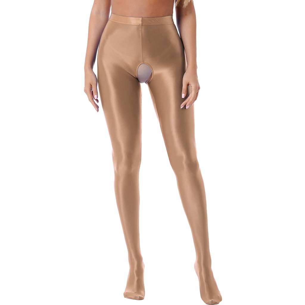 Женские глянцевые колготки с вырезом, эластичные леггинсы с высокой талией, прозрачное ночное белье
