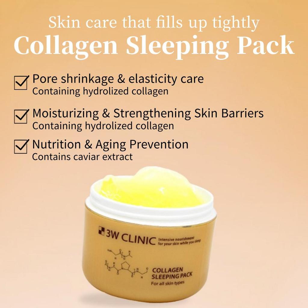 3W Clinic Sleeping Pack 100ml Water, Collagen, Snail, and White 4 Types of Sleeping Pack